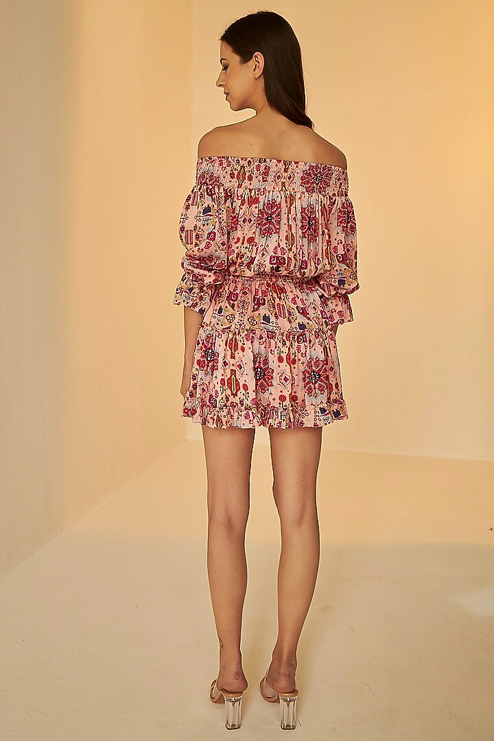 Pink Satin Silk Off-Shoulder Summer Dress by BETRUE at Pernia's Pop Up Shop