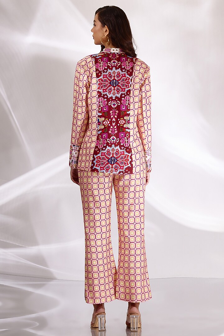 Pink Handloom Organic Cotton Silk Printed Jacket Set by BETRUE at Pernia's Pop Up Shop