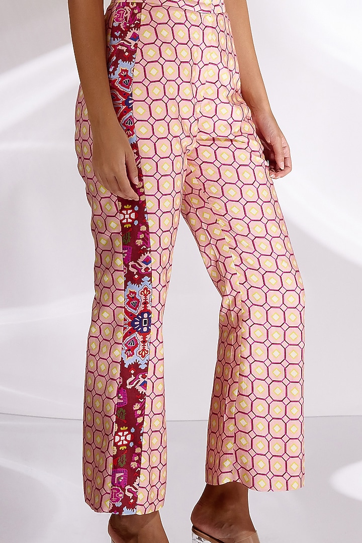 Pink Handloom Organic Cotton Silk Printed Jacket Set by BETRUE at Pernia's Pop Up Shop