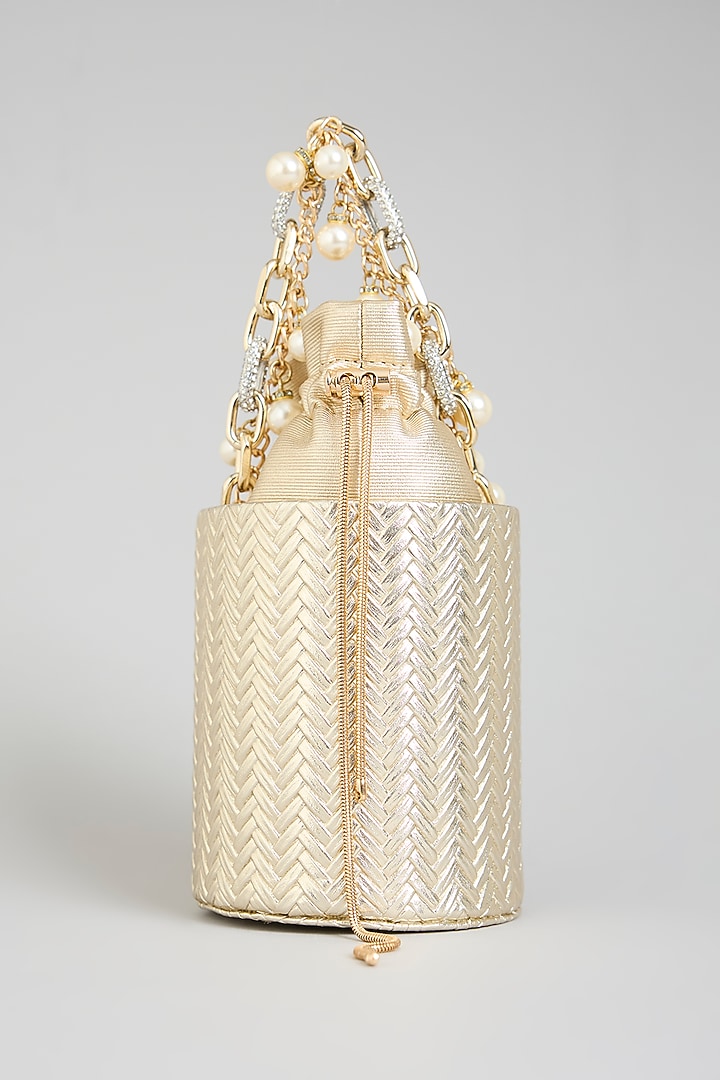 Gold Suede & Silk Potli by BEAU MONDE at Pernia's Pop Up Shop