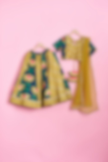 Olive Green Cotton Printed Lehenga Set For Girls by Be Bonnie