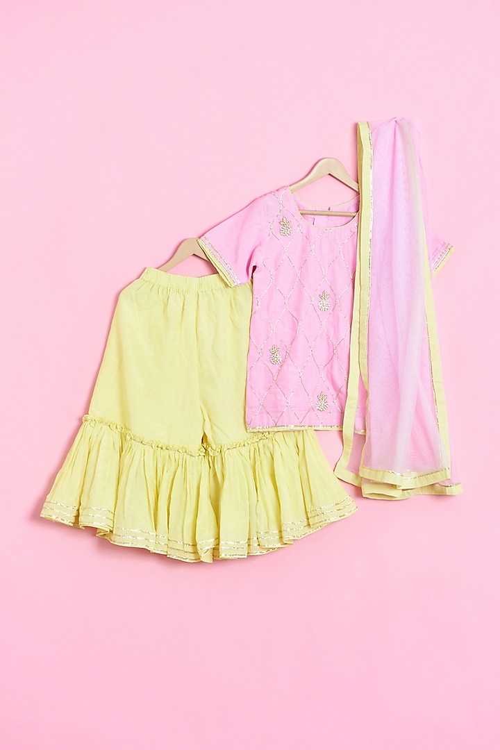 Yellow Cotton Silk Sharara Set For Girls by Be Bonnie