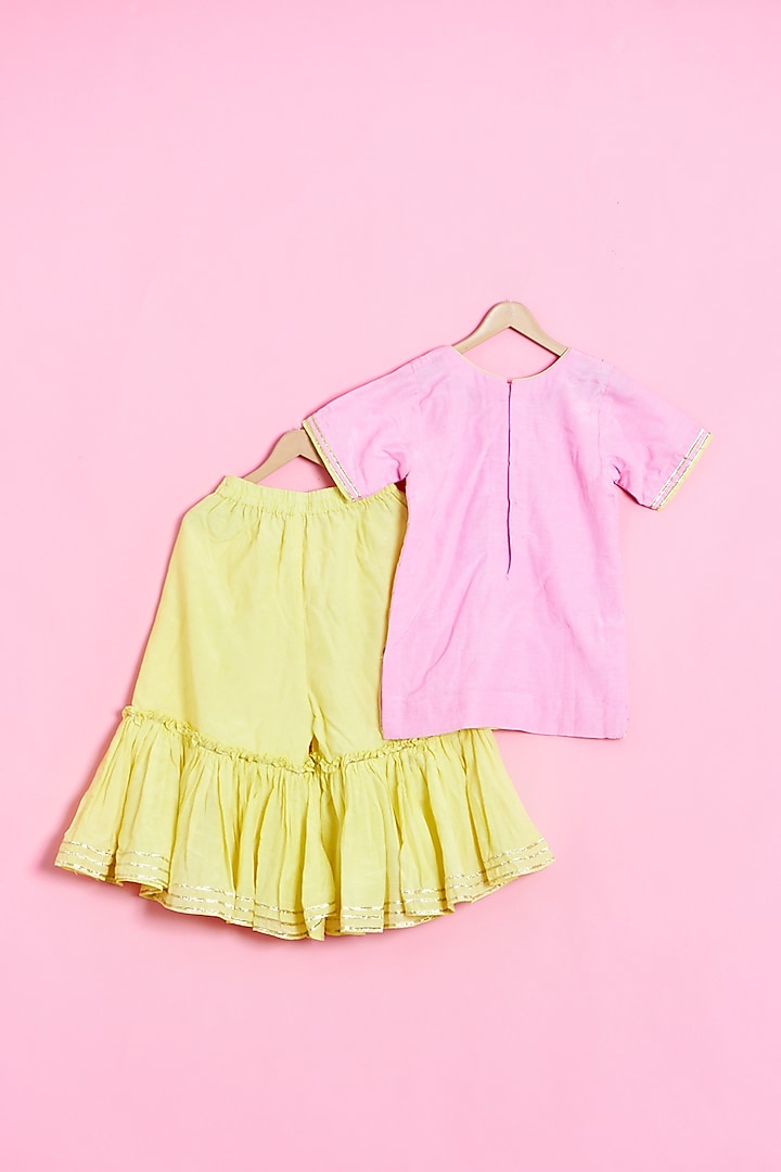 Yellow Cotton Silk Sharara Set For Girls by Be Bonnie at Pernia's Pop Up Shop