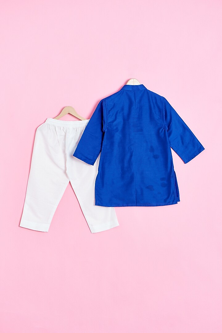 Blue Cotton Hand Embroidered Kurta Set For Boys by Be Bonnie at Pernia's Pop Up Shop