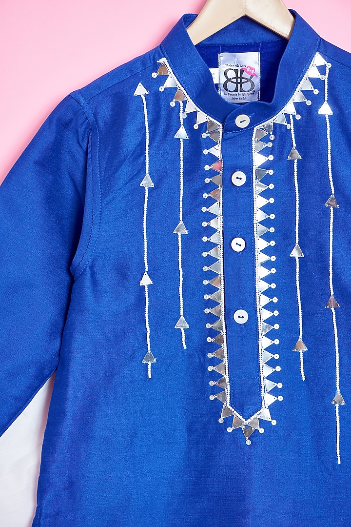 Blue Cotton Hand Embroidered Kurta Set For Boys by Be Bonnie at Pernia's Pop Up Shop