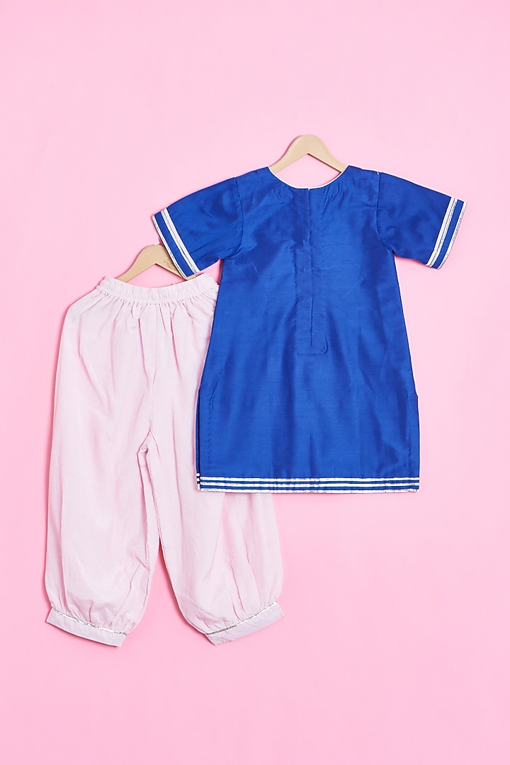 Blue Cotton Hand Embroidered Kurta Set For Girls by Be Bonnie at Pernia's Pop Up Shop