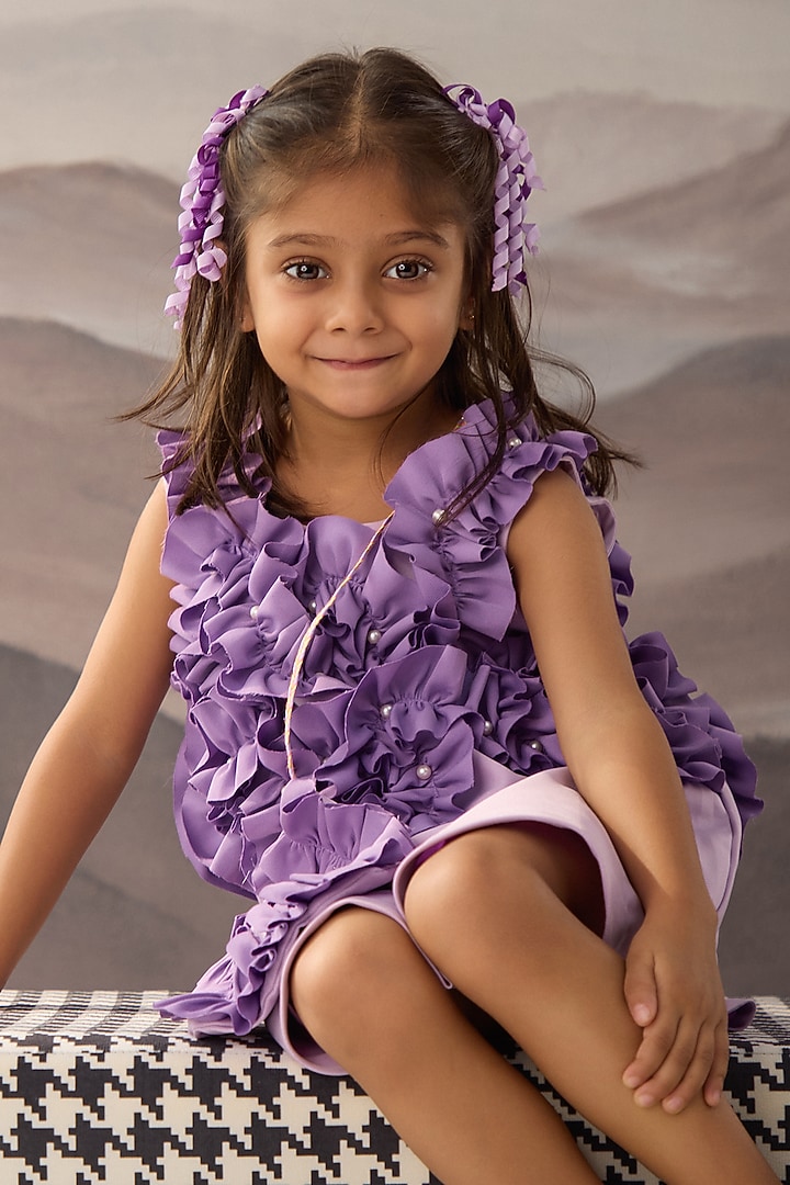 Purple Banana Crepe Pearl Embellished Frilled Dress For Girls by Be Bonnie at Pernia's Pop Up Shop