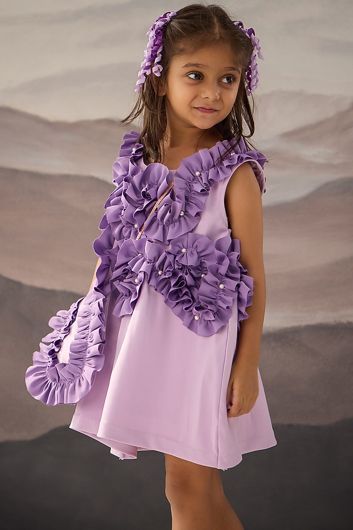 Purple Banana Crepe Pearl Embellished Frilled Dress For Girls by Be Bonnie at Pernia's Pop Up Shop