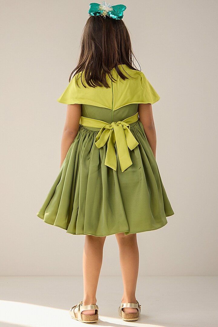 Green Imported Satin Pearl Embellished Flared Dress For Girls by Be Bonnie at Pernia's Pop Up Shop