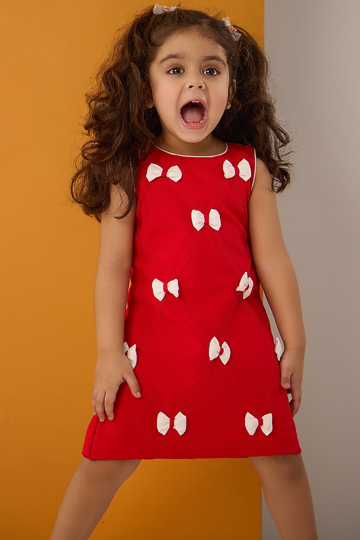 Red Banana Crepe Bow Dress For Girls by Be Bonnie at Pernia's Pop Up Shop