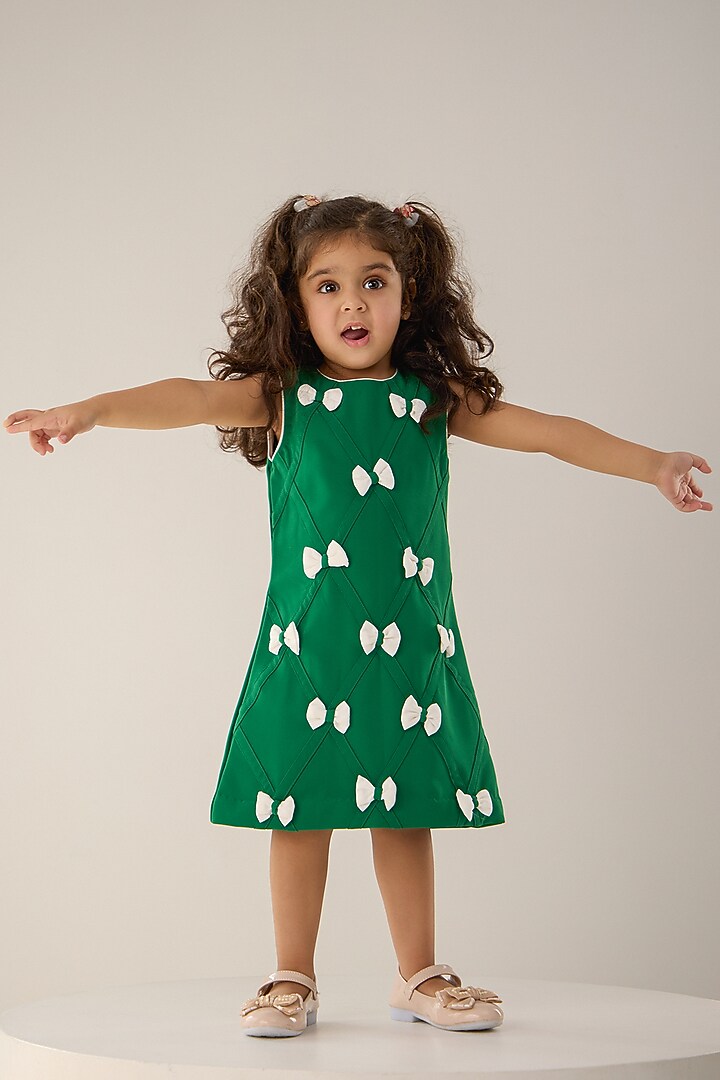 Green Banana Crepe Bow Dress For Girls by Be Bonnie at Pernia's Pop Up Shop