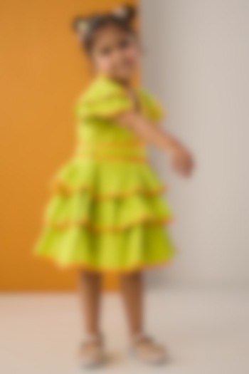 Neon Green Cotton Poplin Flared Dress For Girls by Be Bonnie at Pernia's Pop Up Shop