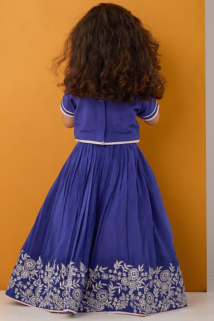 Ink Blue Silk Embroidered Lehenga Set For Girls by Be Bonnie at Pernia's Pop Up Shop