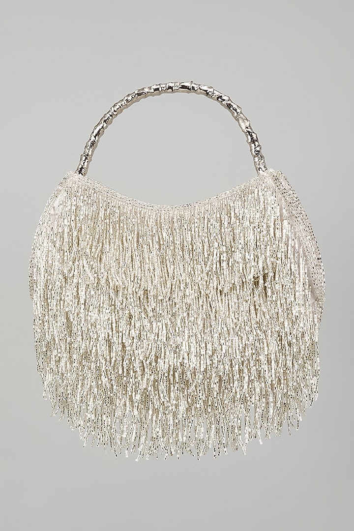 Silver Satin Hand Embroidered Potli by Be Chic at Pernia's Pop Up Shop