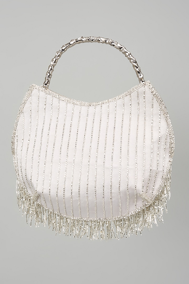 Silver Satin Hand Embroidered Potli by Be Chic at Pernia's Pop Up Shop