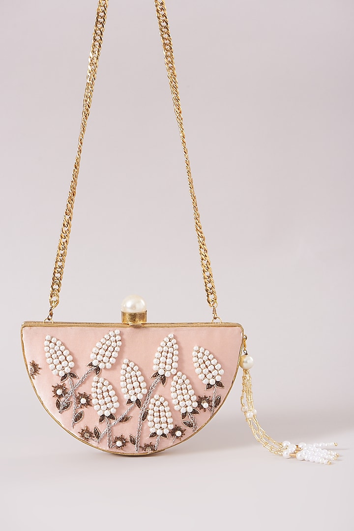 Gold & Pink Embroidered Clutch by Be Chic