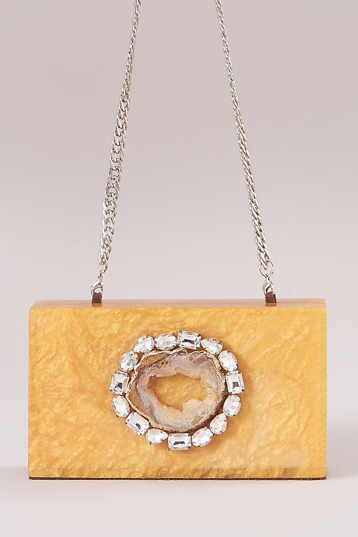 Honey Yellow Resin Clutch With Crystals by Be Chic at Pernia's Pop Up Shop