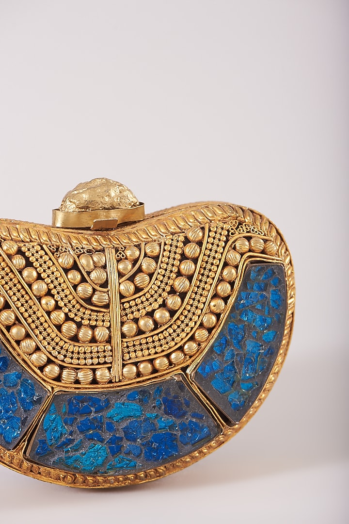 Gold & Blue Embellished Clutch by Be Chic at Pernia's Pop Up Shop