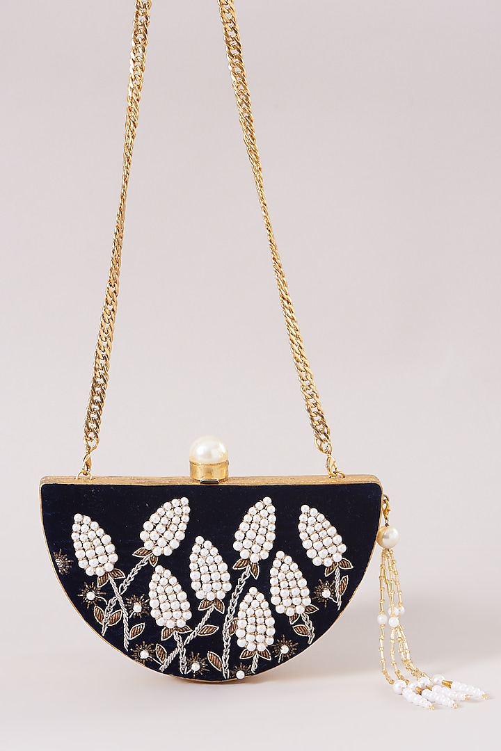 Gold & Blue Embroidered Clutch by Be Chic