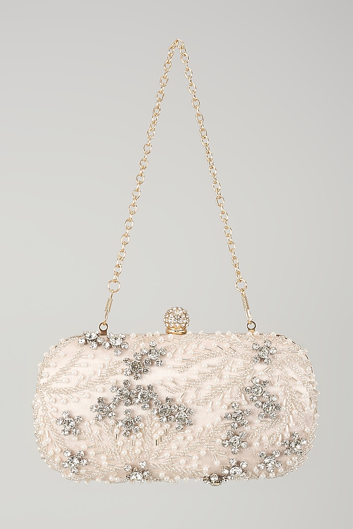 Gold Satin & Metal Crystal Hand Embroidered Clutch by Be Chic at Pernia's Pop Up Shop