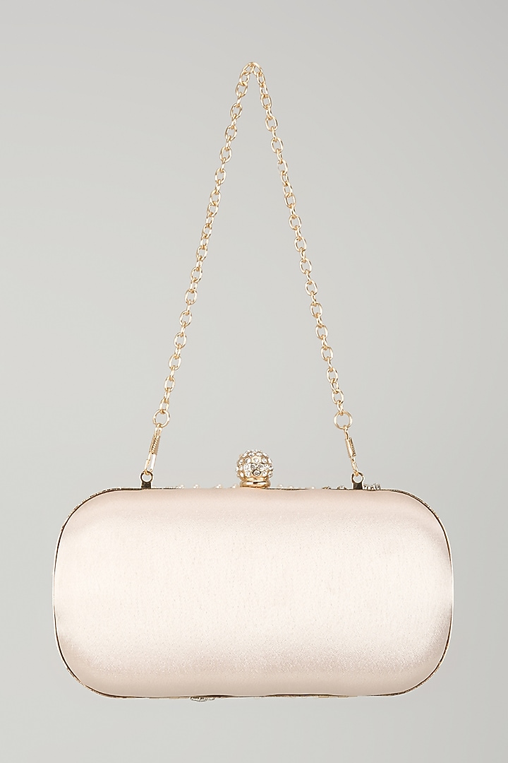 Gold Satin & Metal Crystal Hand Embroidered Clutch by Be Chic at Pernia's Pop Up Shop