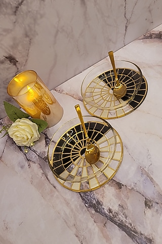 Black & White Handracfted Bowl & Spoon Set  by The Bling Edit
