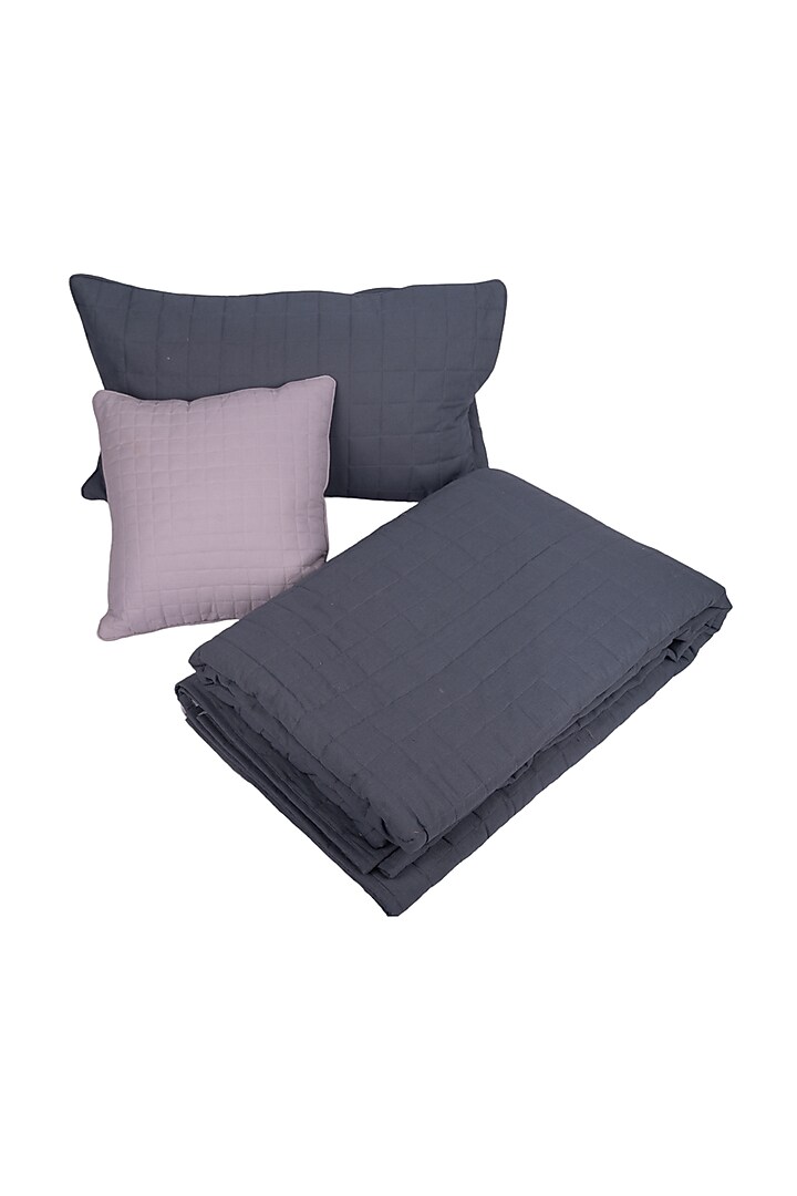 Blue Cotton Cambric Bed Cover (Set of 5) by Ratios at Pernia's Pop Up Shop