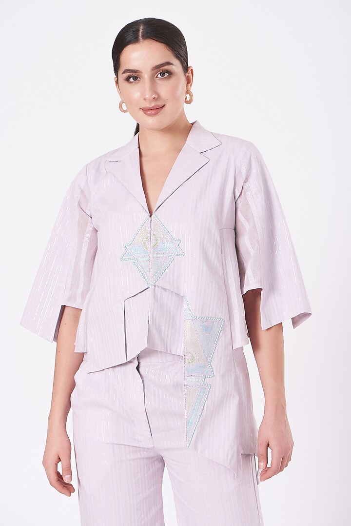Lavender Embroidered Paneled Jacket Set by Beejoliyo at Pernia's Pop Up Shop
