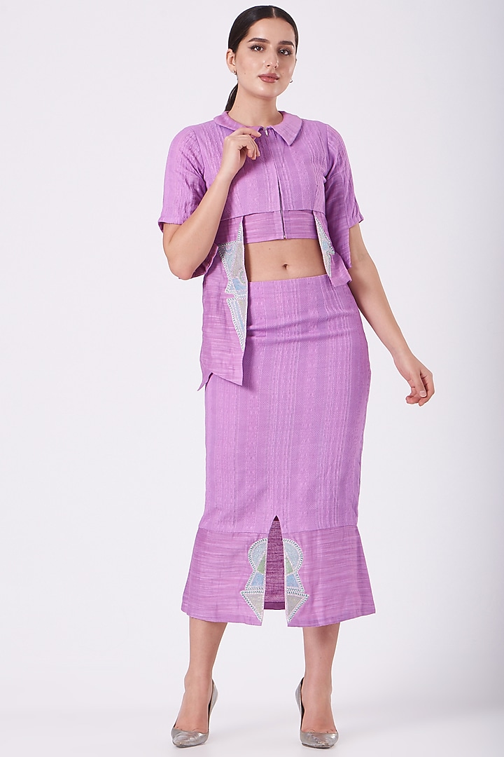 Onion Purple Embroidered Skirt Set by Beejoliyo at Pernia's Pop Up Shop
