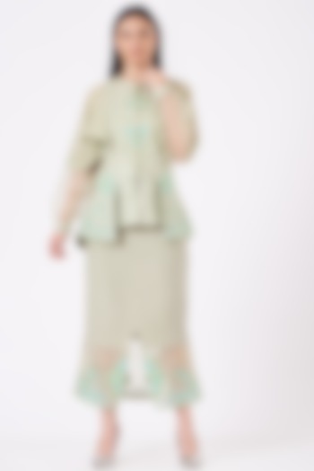 Sage Green Embroidered Skirt Set by Beejoliyo at Pernia's Pop Up Shop