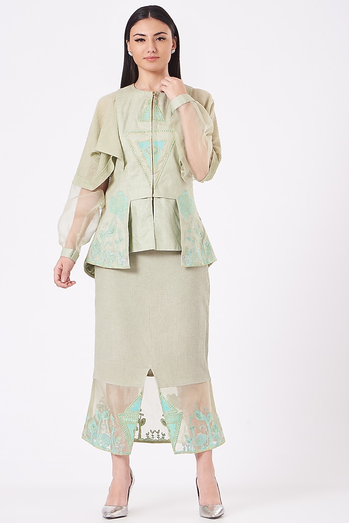 Sage Green Embroidered Skirt Set by Beejoliyo at Pernia's Pop Up Shop