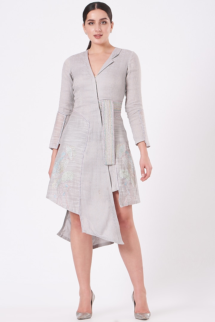 Ash Grey Embroidered Overlay Dress by Beejoliyo
