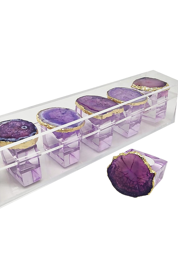 Purple Stone & Lucite Napkin Rings (Set of 6) by Bespoke Home Jewels