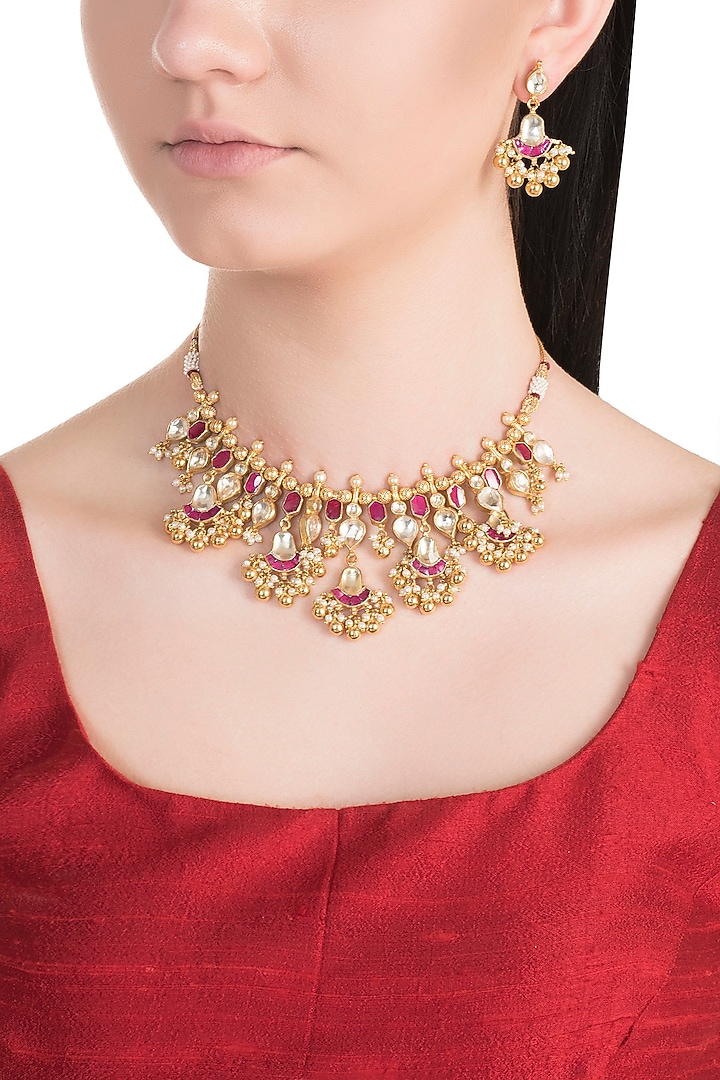 Gold Plated Kundan Choker Necklace Set by Belsi's Jewellery at Pernia's Pop Up Shop