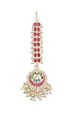 Gold Finish Multi Colored Kundan Bridal Maang Tikka by Belsi's Jewellery