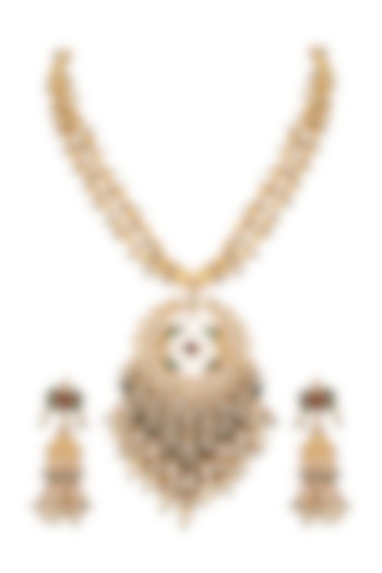 Gold Finish Long Pendant Necklace Set by Belsi's Jewellery