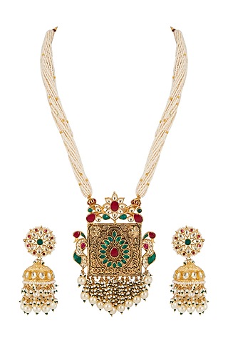 Gold Finish Kundan Necklace Set by Belsi's Jewellery