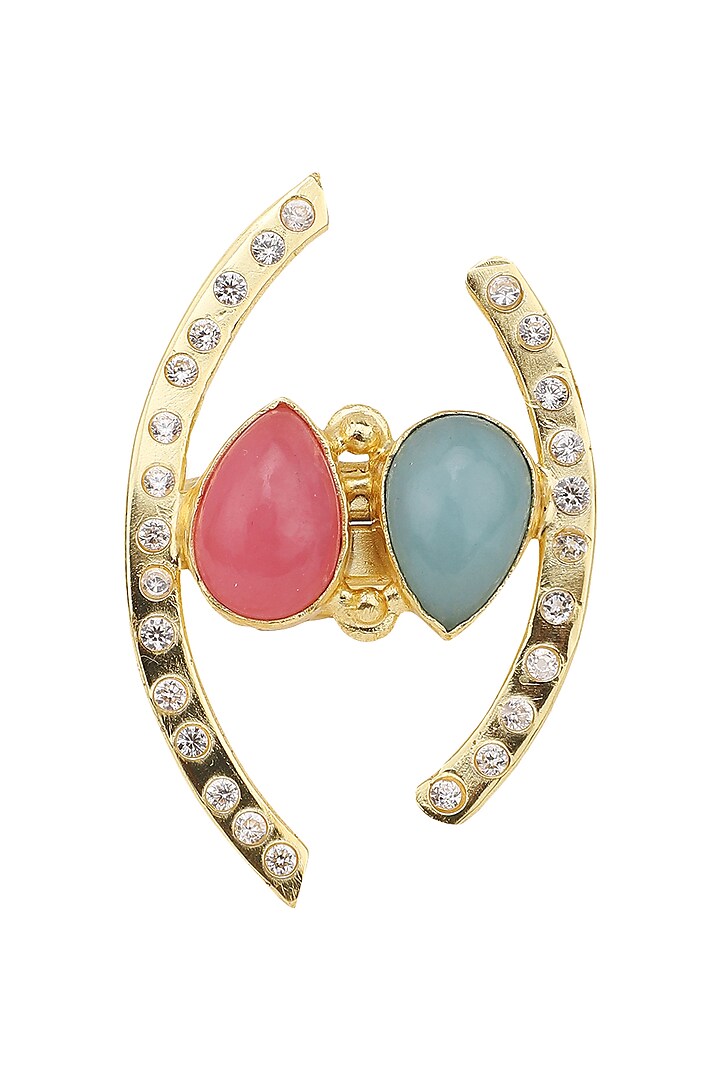 Gold Plated Zircon and Jade Stone Ring by Belsi's Jewellery