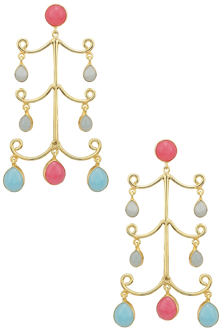 Gold Plated Aqua Chalcedony and Jade Stone Earrings by Belsi's Jewellery