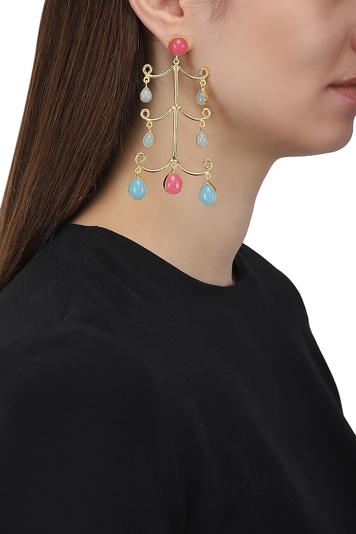 Gold plated aqua chalcedony and jade stone earrings available only at Pernia's Pop Up Shop.