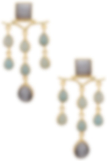 Gold Plated Aqua Chalcedony and Grey Stone Earrings by Belsi's Jewellery