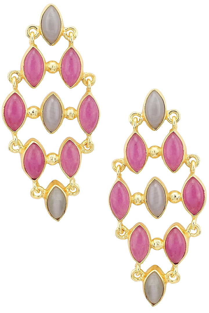 Gold Plated Purple Jade and Grey Stone Earrings by Belsi's Jewellery