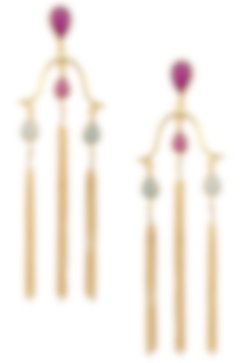 Gold Plated Aqua Chalcedony, Jade Stone and Tassels Earrings by Belsi's Jewellery