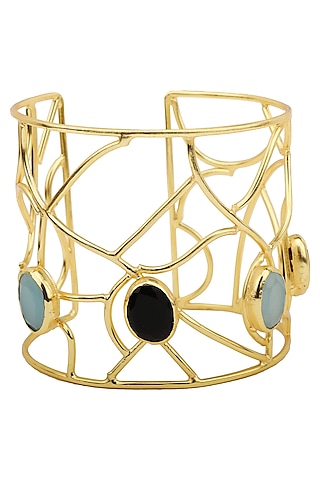 Gold Plated Aqua and Black Stone Handcuff by Belsi's Jewellery