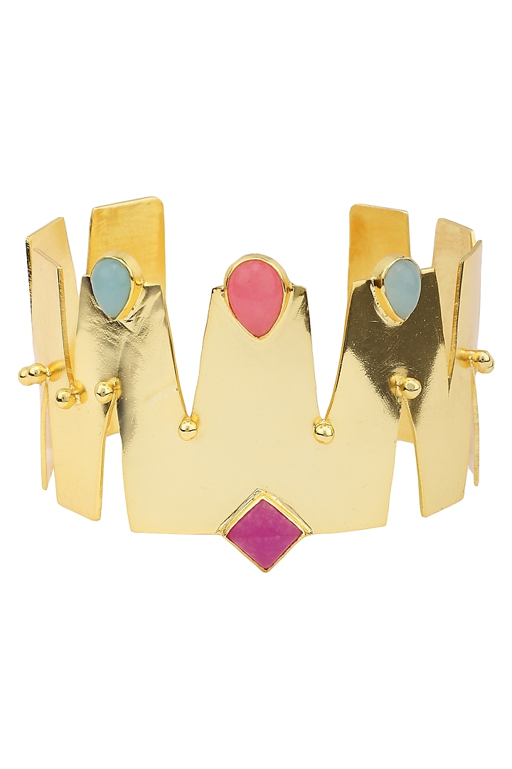 Gold plated aqua chalcedony and jade stone handcuff available only at Pernia's Pop Up Shop.