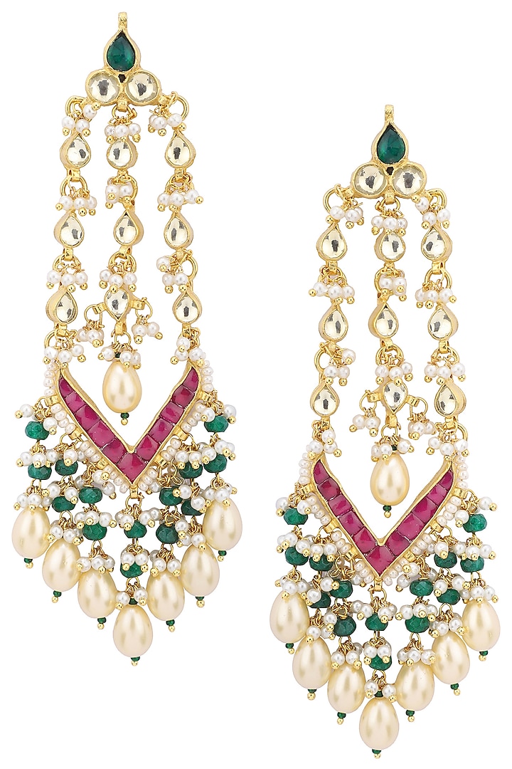 Gold Plated Long Kundan Earrings by Belsi's Jewellery
