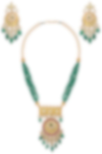 Gold Plated Emerald Stone Necklace Set by Belsi's Jewellery