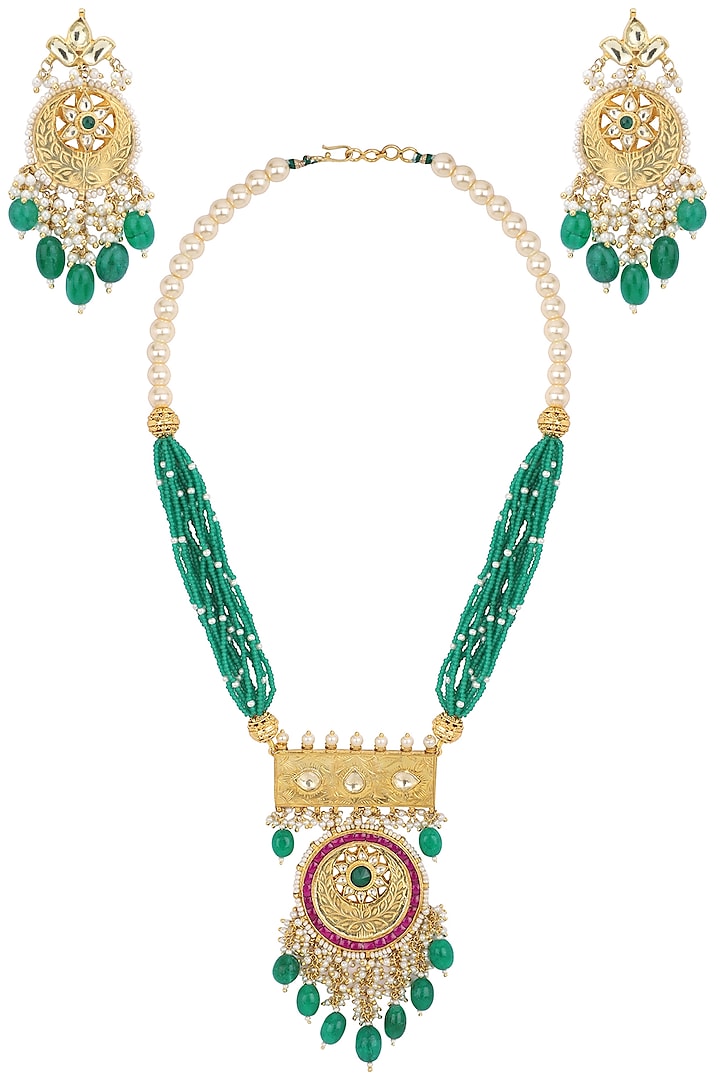 Gold Plated Emerald Stone Necklace Set by Belsi's Jewellery