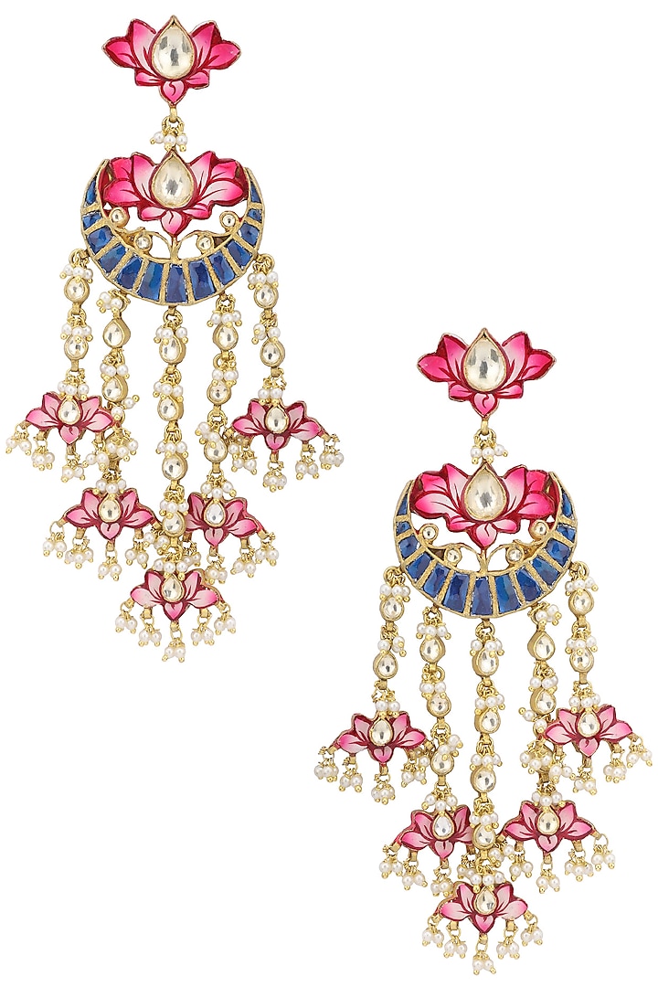 Gold Plated Lotus Dangler Earrings by Belsi's Jewellery