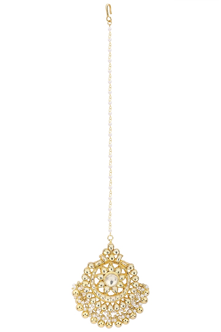 Gold Plated White Kundan Maangtika by Belsi's Jewellery